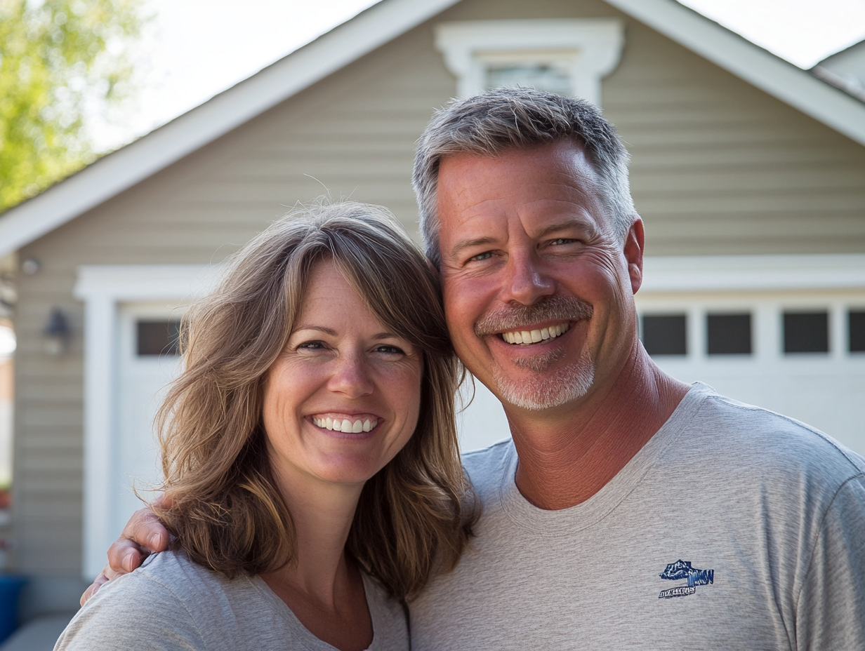 people in front of a garage door in a garage door repairs ultimate guide