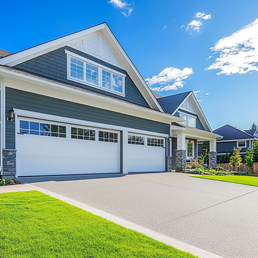 a normal looking garage door with a ton of sun, in a blog about garage door service.
