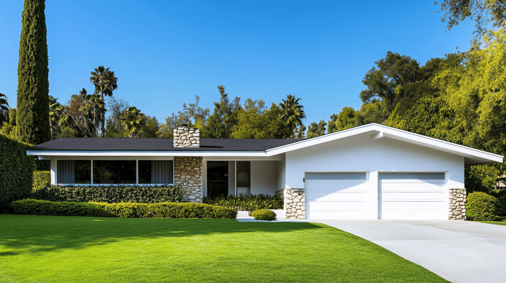 white 1980 styled home for a garage door rust blog.