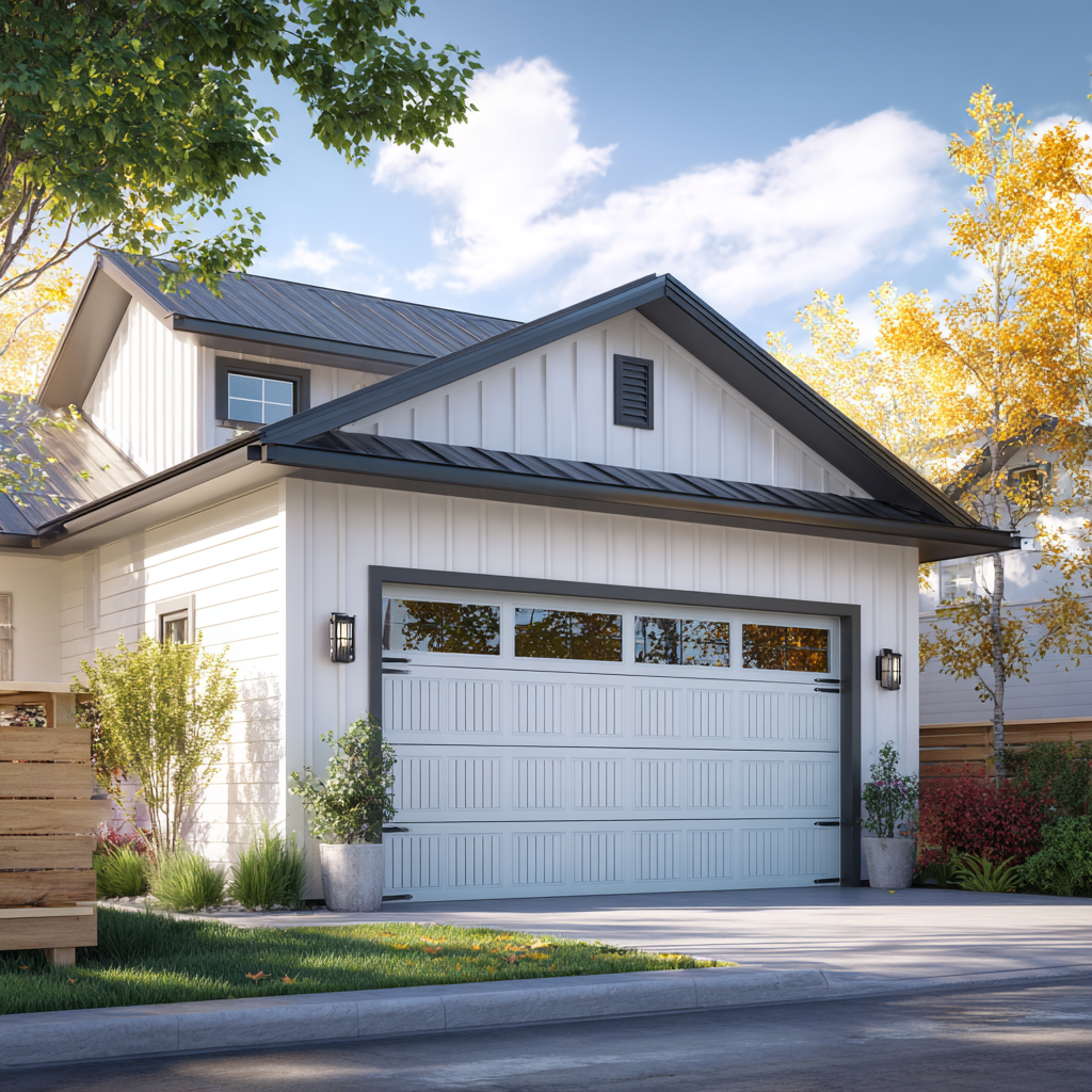 white residential garage door, in a garage door maintenance blog.