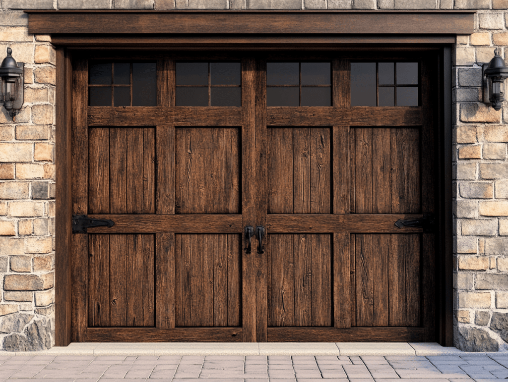 a solid wood garage doors blog that has a photo of a dark brown garage door