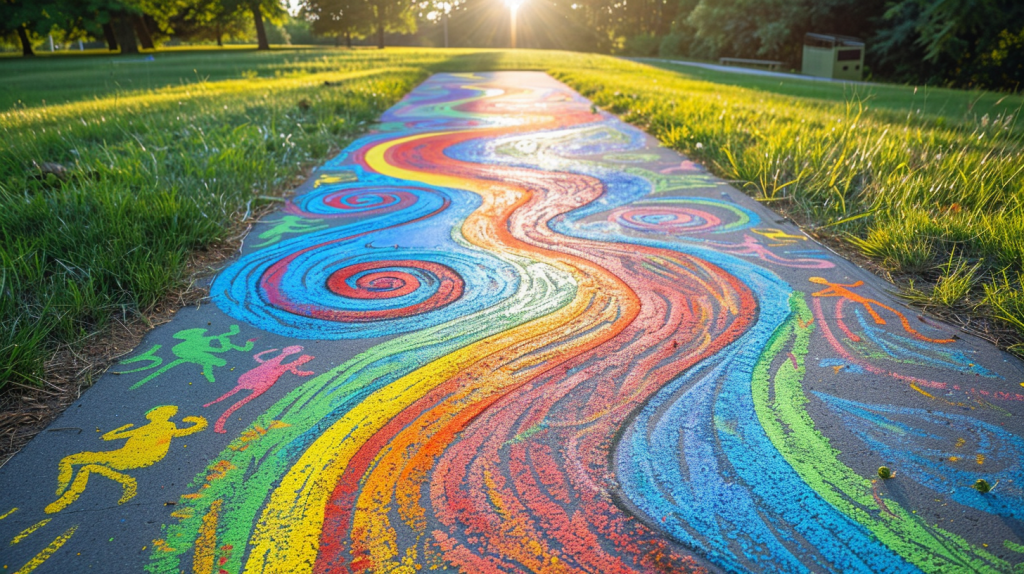 image of a multicolored sidewalk for a blog about creative garage door diy ideas.