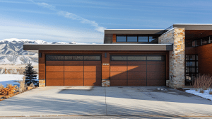 a highly detailed photo of a winter home in colorado for a garage door blog aiming at insulated garage door